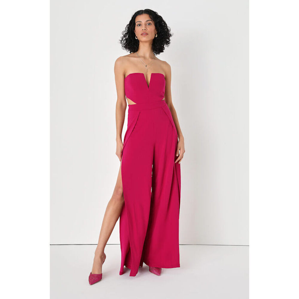 Lulus Make Your Statement Magenta Strapless Cutout Wide-leg Jumpsuit Pink